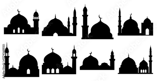 Dome and Minaret Silhouette for Ramadan and Mosque Design Icon Bundle
