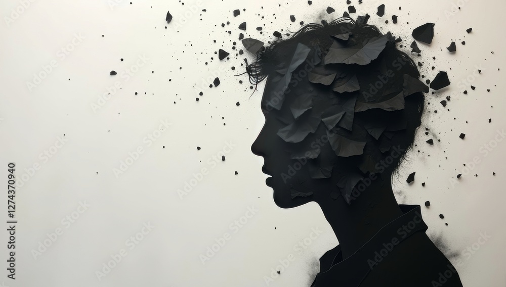 © Ada - Silhouette of troubled person head. Concept image of anxiety and negative emotion. Waste paper and head silhouette © Ada - Silhouette of troubled person head. Concept image of anxiety and negative emotion. Waste paper and head silhouette