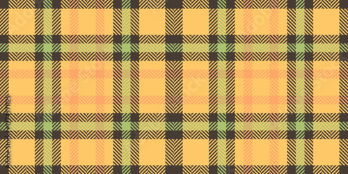 Autumn check seamless texture, asymmetric vector tartan textile. Red fabric pattern background plaid in amber and dark colors.
