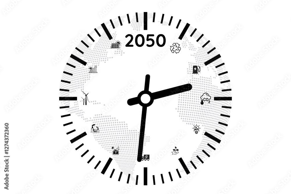 uciekający czas sygnalizujący konieczność przeprowadzenia zmian klimatycznych do roku 2050 uciekający czas sygnalizujący konieczność przeprowadzenia zmian klimatycznych do roku 2050