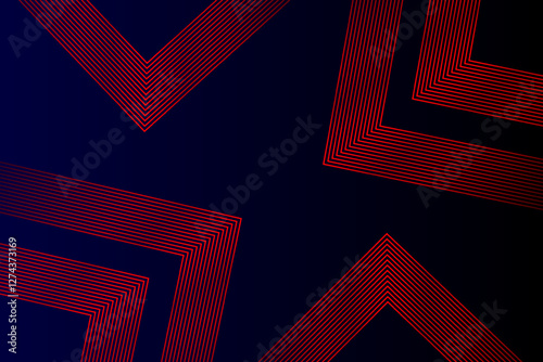 Abstract red glowing geometric lines on black background. Modern gold diagonal rounded lines pattern. Horizontal banner template. Vector illustration.