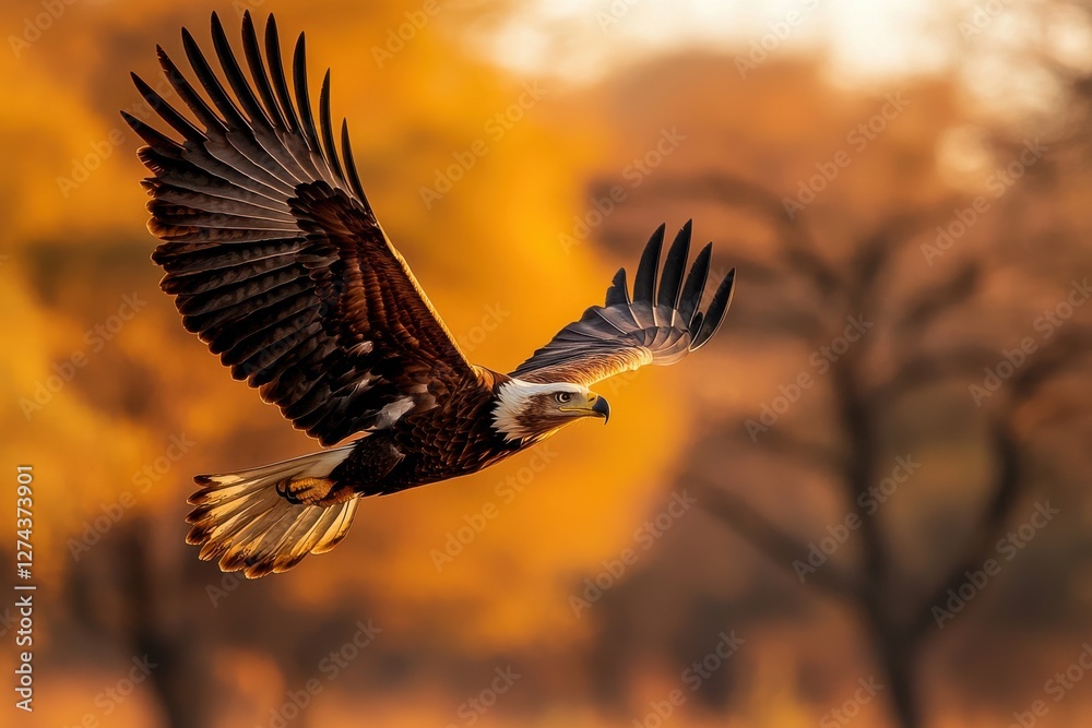 Obraz premium Soaring eagle african plains wildlife safari open sky aerial view nature's majesty