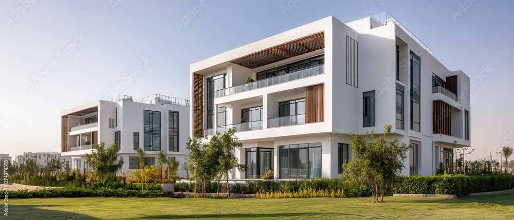 Modern luxury homes with green landscape, contemporary architecture, and outdoor spaces in a residential community setting. Dream home inspiration. Modern luxury homes with green landscape, contemporary architecture, and outdoor spaces in a residential community setting. Dream home inspiration.