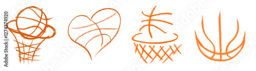 Basketball Drawing Symbol Crayon Chalk Drawing Vector Set