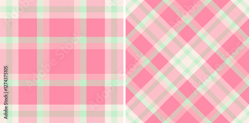 Check textile pattern of seamless background plaid with a texture tartan vector fabric. Set in spring colors for bed sheet designs in bedroom.