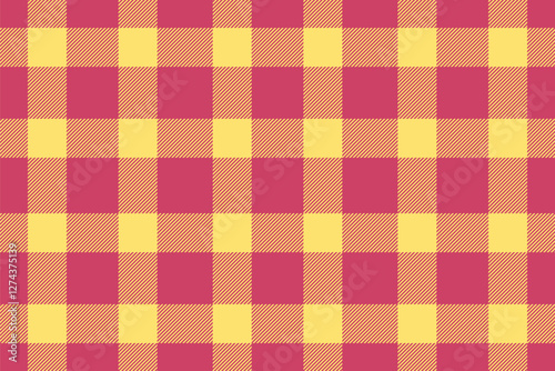Purity check pattern vector, grid tartan texture plaid. Everyday fabric textile seamless background in red and yellow colors.