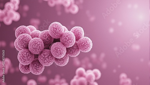 Grape like clusters of glowing Staphylococcus aureus bacteria