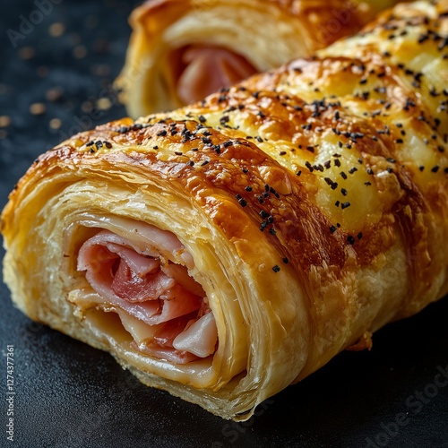 Gourmet Ham and Cheese Rolled Pastry with Natural Lighting