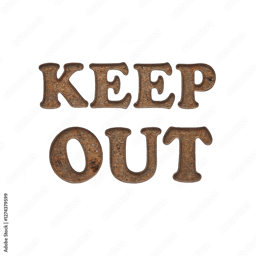 Hand carved Keep Out wooden sign on white background Hand carved Keep Out wooden sign on white background