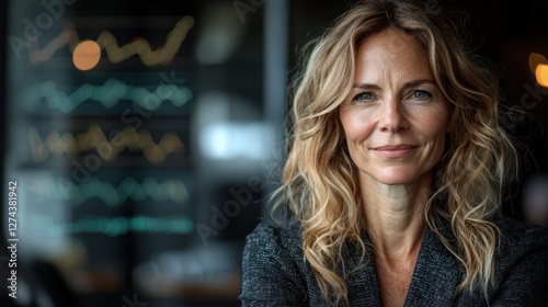 Wallpaper Mural Confident businesswoman in a modern office, analyzing financial data with charts in the background Torontodigital.ca