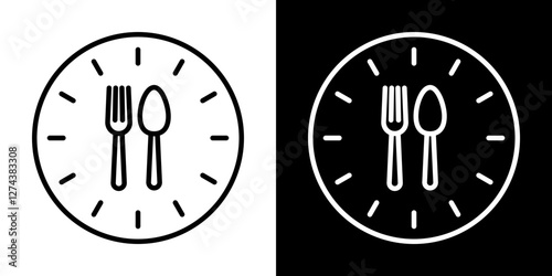 Lunch time icon set. vector illustrations in black and white strokes