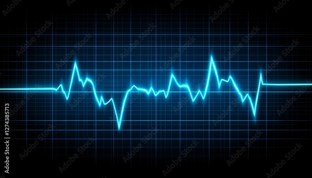 Cyan Heartbeat Line on Dark Blue Grid Background A Vivid Vector Illustration of Vital Signs Cyan Heartbeat Line on Dark Blue Grid Background A Vivid Vector Illustration of Vital Signs