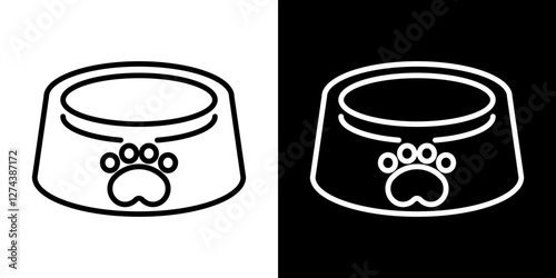 Pets bowl icon set. vector illustrations in black and white strokes