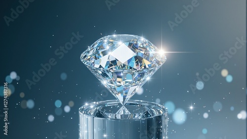 Luxurious diamond on glass pedestal signifies corporate success