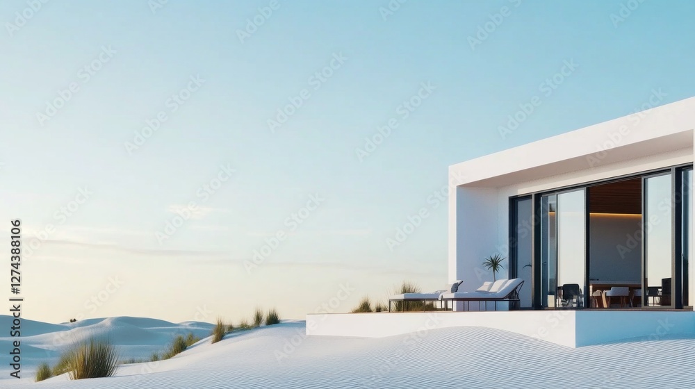 Modern villa offers serene relaxation with infinity pool while golden sunset bathes the landscape in warm hues Modern villa offers serene relaxation with infinity pool while golden sunset bathes the landscape in warm hues