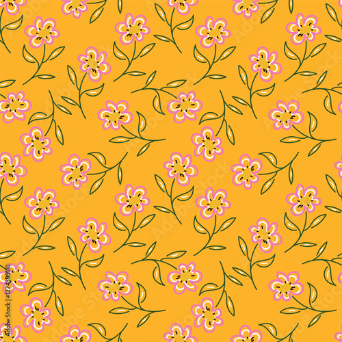 Cute feminine watercolor seamless pattern with wildflowers.hand drawn,