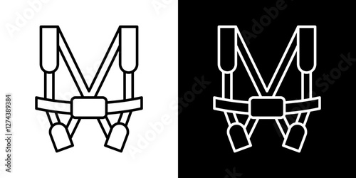 Safety harness icon set. vector illustrations in black and white strokes