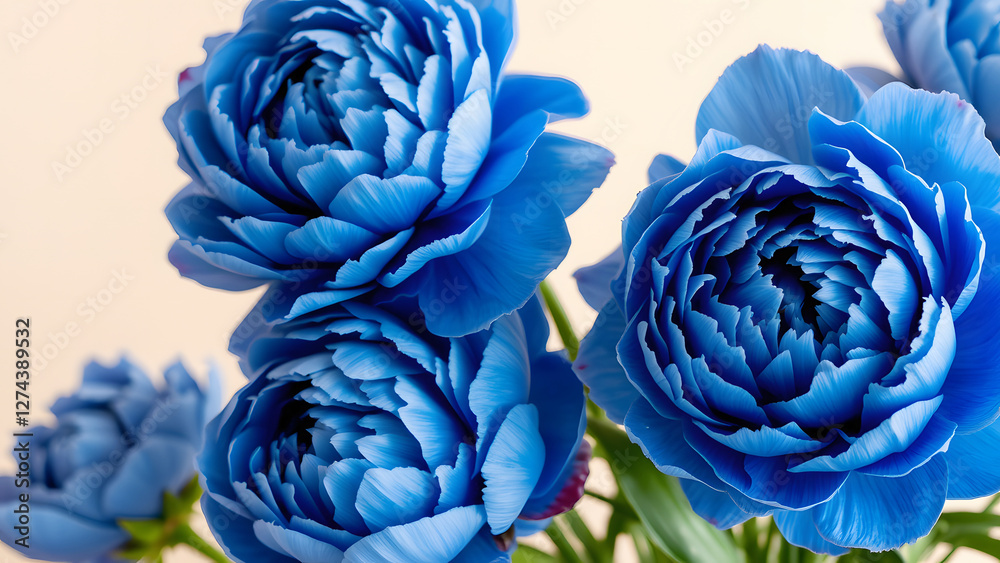 Obraz premium Close-up of vibrant blue roses, perfect for floral photography, nature themes, and creative visuals highlighting the beauty of unique flowers.