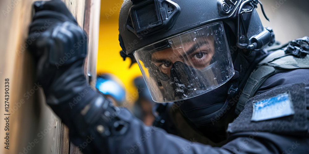 Naklejka premium Close-up of a Tactical Officer in Protective Gear