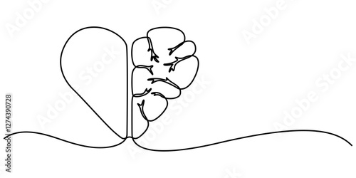 One continuous line drawing of half of a human brain and love in the shape of a heart logo icon. Philosophical of love and reason. Vector graphics post, One line drawing of half of a human brain style