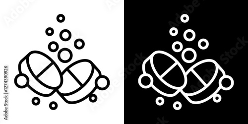 Soluble tablet icon set. vector illustrations in black and white strokes