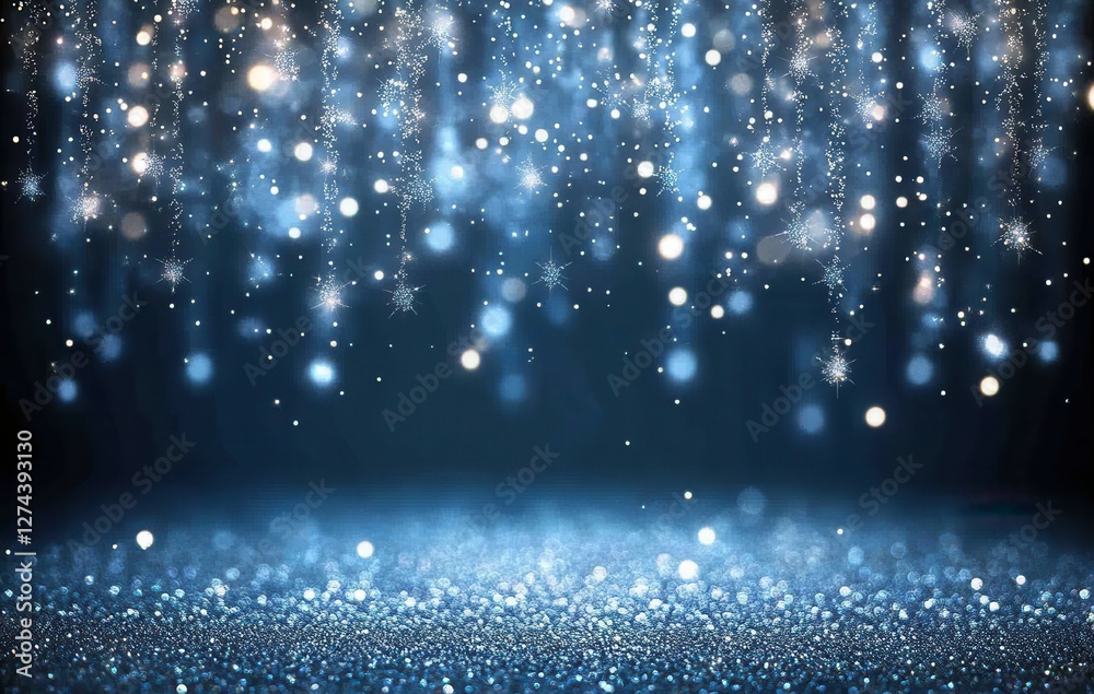 Obraz premium Magical shimmering blue background with sparkling lights and bokeh effect for festive celebrations and creative projects