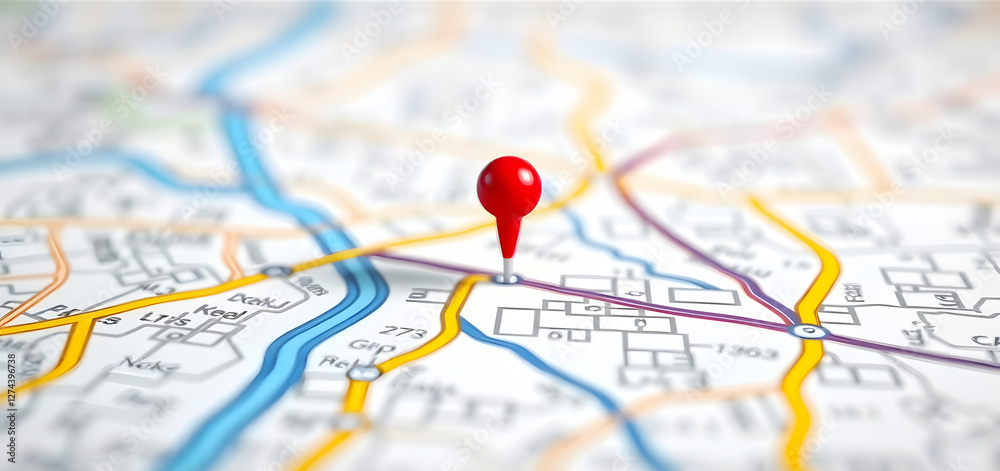 Obraz premium 3D map with red location pins marking destinations, symbolizing navigation, travel, and modern location-based services for finding routes and exploring places