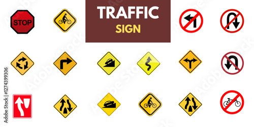 Set of road signs and traffic light vectors. Traffic signs collection. Signs of danger, mandatory, obligations, animal crossing, and alerts. Supplementary and routing table. Temporary traffic signs.