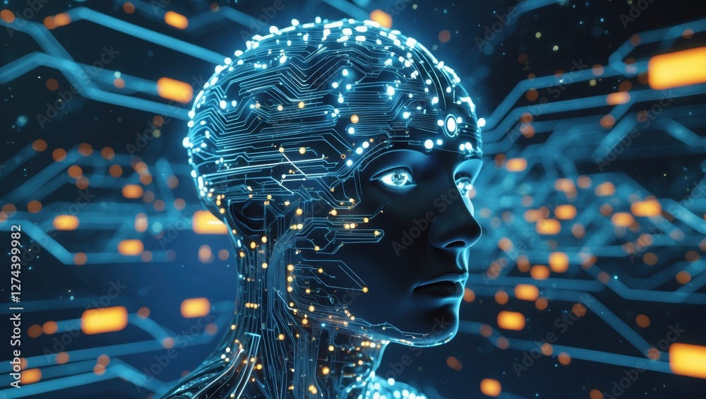 Exploring the concept of agentic AI with a digital representation of a human-like interface and intricate circuitry design Exploring the concept of agentic AI with a digital representation of a human-like interface and intricate circuitry design