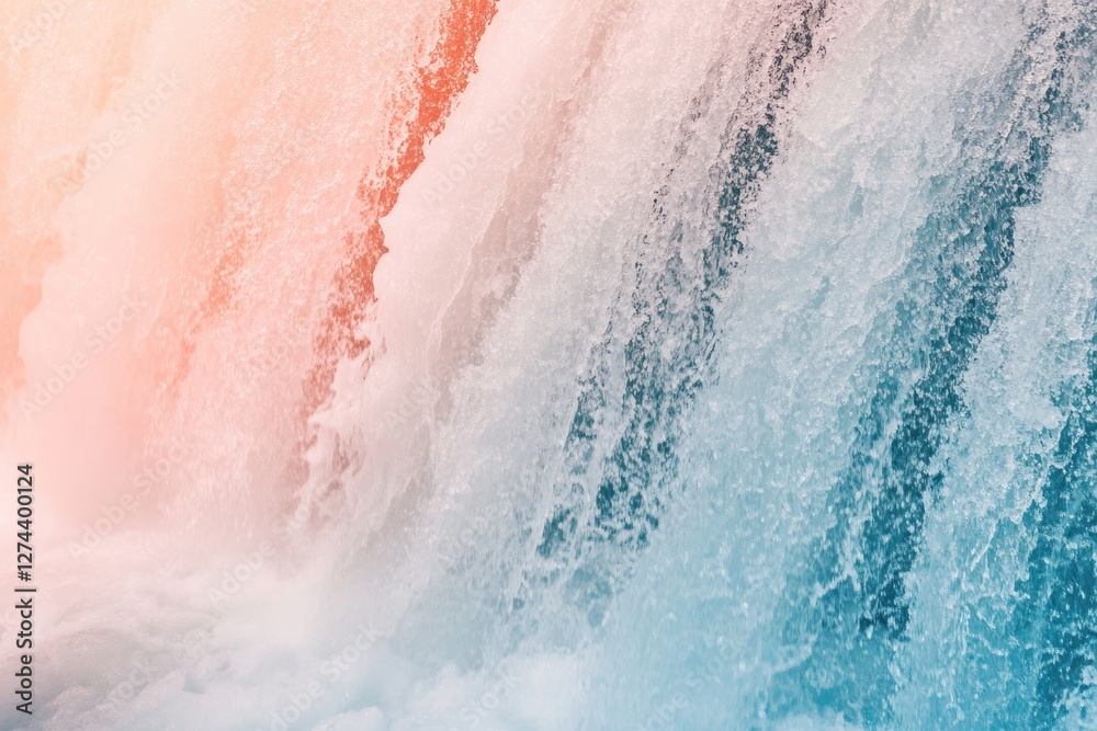 Fototapeta premium Close-up of a waterfall's cascading water, showcasing its texture and vibrant color variations.
