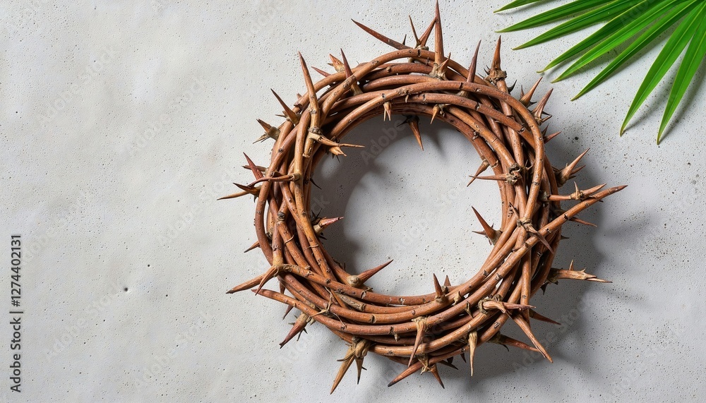 Fototapeta premium Thorned wreath on textured surface, symbolism of sacrifice