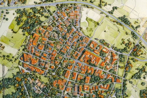 Conceptual Urban Design: An Invented General Plan Featuring Key Destinations, Infrastructure, and Development Zones for Imaginary City Planning