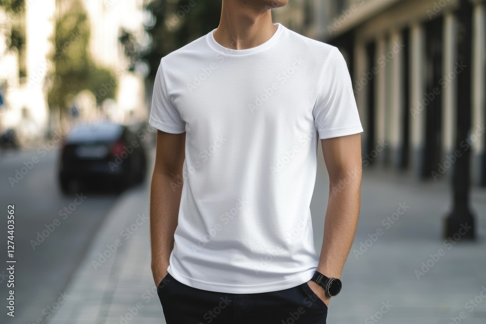 Fototapeta premium Customizable White Shirt Mockup for Fashion Designs - Front View of Blank T-Shirt