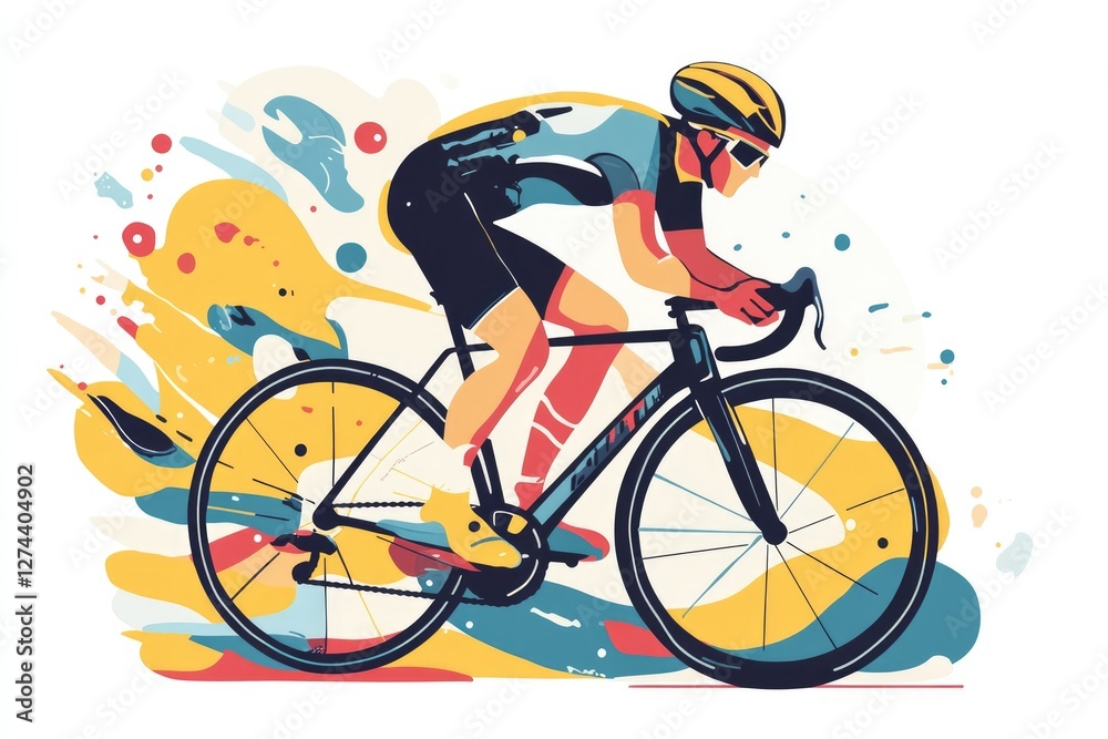 Fototapeta premium Vibrant Flat Illustration of Cycling Race - Sport Event Featuring Bicyclists on the Road