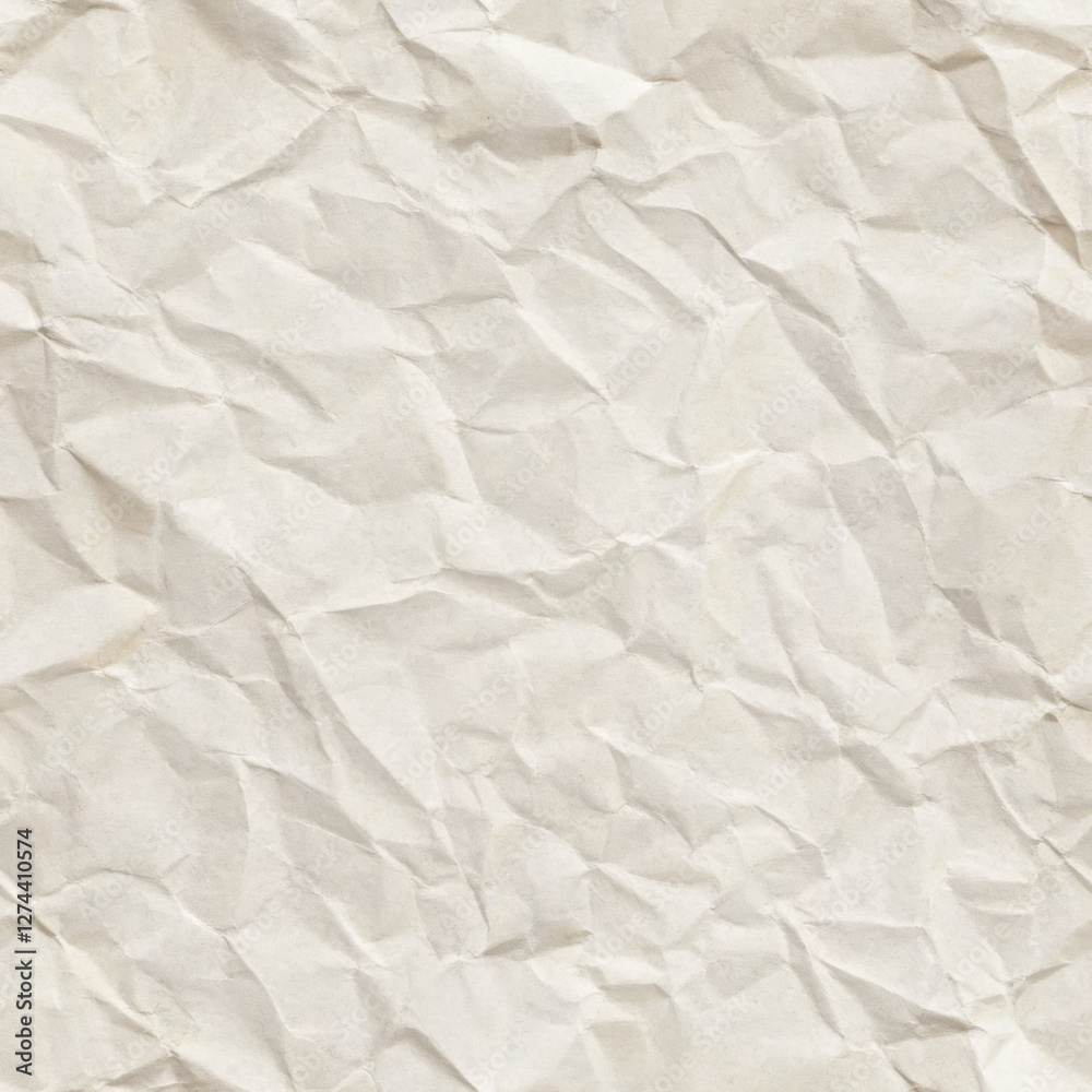 Fototapeta premium Crumpled white paper texture with realistic folds and creases. Ideal for backgrounds, design projects, and artistic applications. Copy space