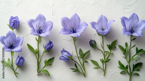 Arrangement of delicate purple flowers on a textured white background, showcasing their beauty and detail