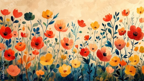 Vibrant field of wildflowers in bloom, showcasing colorful petals against a soft background