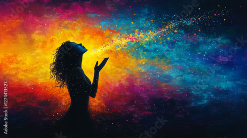 Silhouette of a woman in cosmic colors expressing creativity and wonder