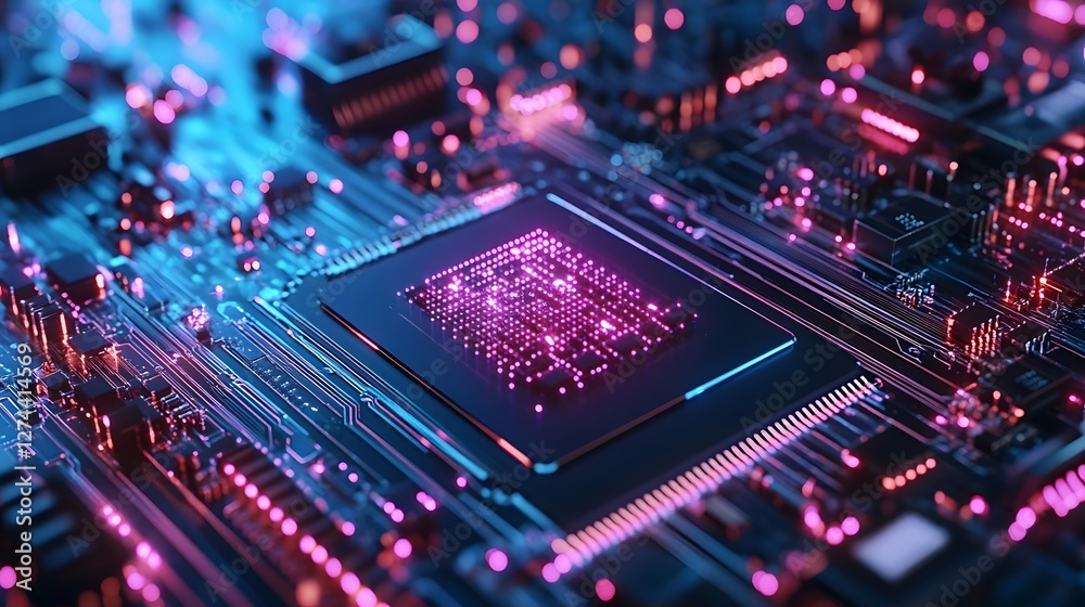 Obraz premium Futuristic Robotic Assembly Line Producing Quantum Computing Processors