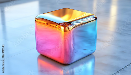 Abstract colorful cube on marble floor; modern art; design element; background image; visual presentation photo