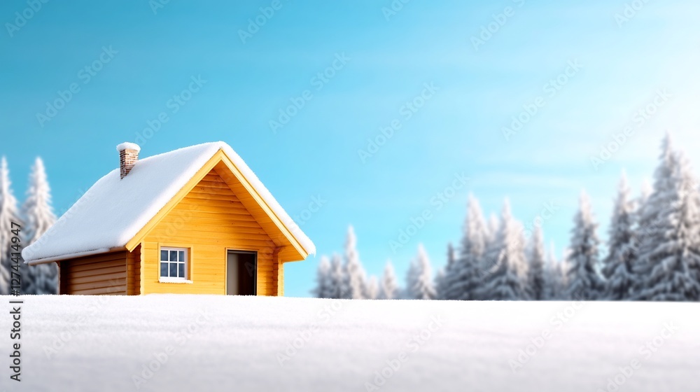wooden cabin in snowy winter forest holiday view wooden cabin in snowy winter forest holiday view
