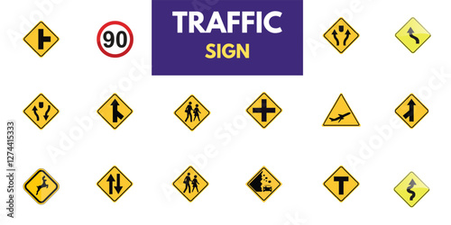 Set of road signs and traffic light vectors. Traffic signs collection. Signs of danger, mandatory, obligations, animal crossing, and alerts. Supplementary and routing table. Temporary traffic signs.