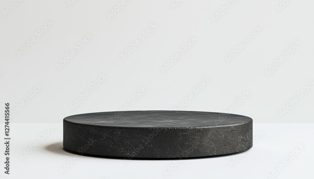 Minimalist black circular object displayed on a white surface modern art artistic atmosphere captivating viewpoint Minimalist black circular object displayed on a white surface modern art artistic atmosphere captivating viewpoint