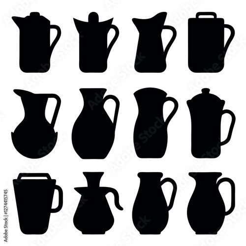 Collection of Black and White Silhouettes of Various Coffee and Tea Vessels