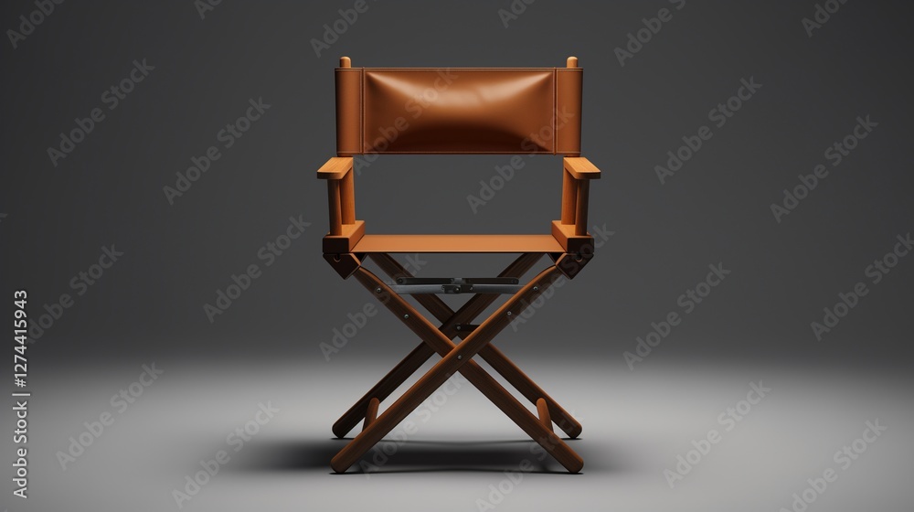 3D director's chair, a realistic 3D render of a classic director's chair with sleek fabric, set against a minimalistic studio backdrop. 3D director's chair, a realistic 3D render of a classic director's chair with sleek fabric, set against a minimalistic studio backdrop.