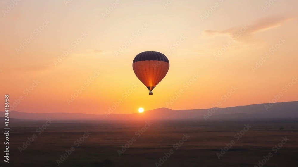 Obraz premium Hot Air Balloon at Sunrise over Flat Landscape