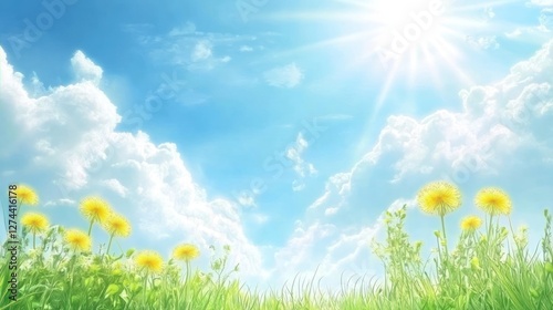Dandelions blooming brightly under a sunny sky