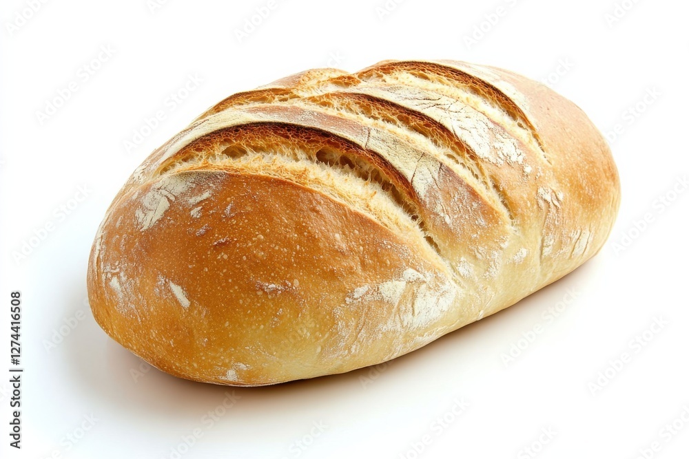 Artisan loaf resting on a white surface, showcasing its golden crust and rustic scoring pattern isolated on transparent background Artisan loaf resting on a white surface, showcasing its golden crust and rustic scoring pattern isolated on transparent background