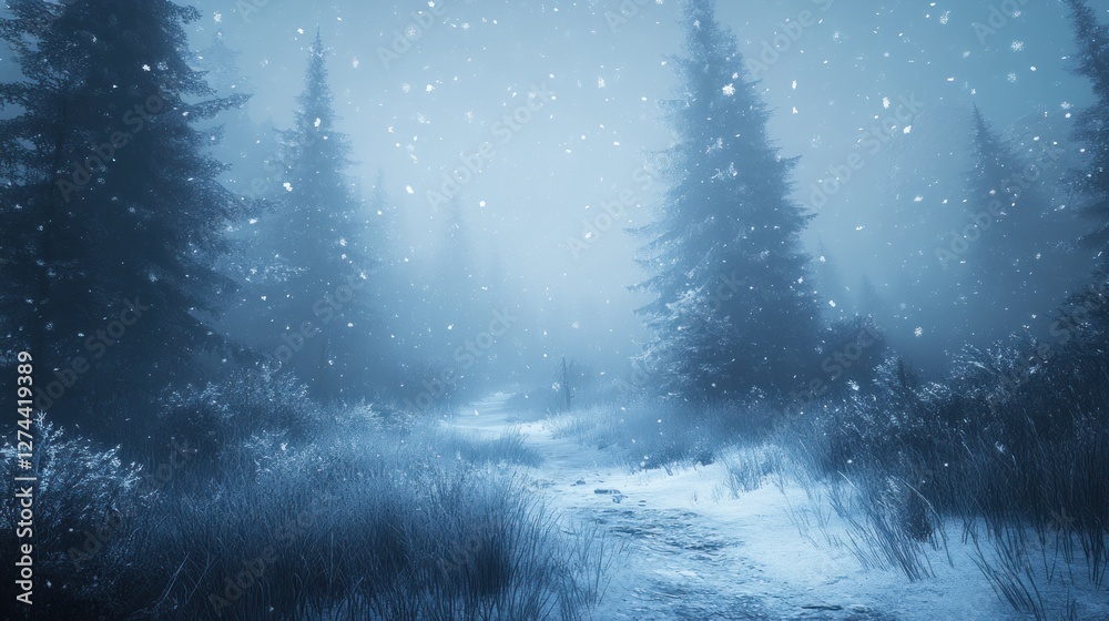 Snowy Path Through a Winter Forest Scene Snowy Path Through a Winter Forest Scene