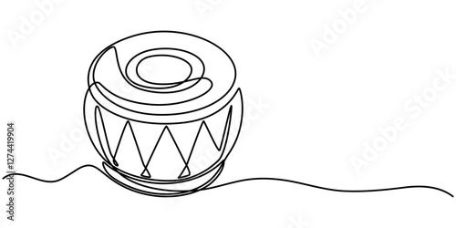 Tabla drum one line art. Continuous line drawing of sound, beat, ethnic, indian, rhythm, musician, band, acoustic, drum, music, percussion, tabla continuous one line drawing.